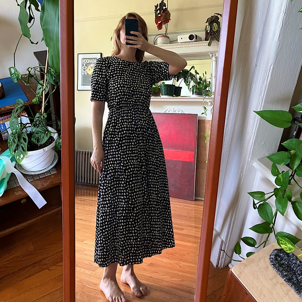 ASOS plisse midi dress with artsy polkadot pattern in size 2
